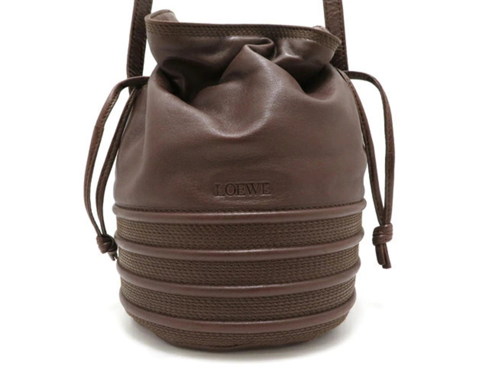 Loewe brown leather Kinchaku drawstring bucket bag gathered ribbed